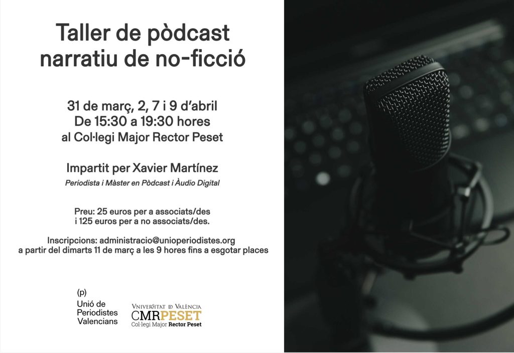 Subido el: 8 de junio de 2026 Subido por: admin Subido a: Curs de pòdcast narratiu de no-ficció Nombre del archivo: taller_podcast_no_ficcio_ok-scaled-1.jpg Tipo de archivo: image/jpeg Tamaño del archivo: 253 KB Dimensiones: 2560 por 1760 píxeles